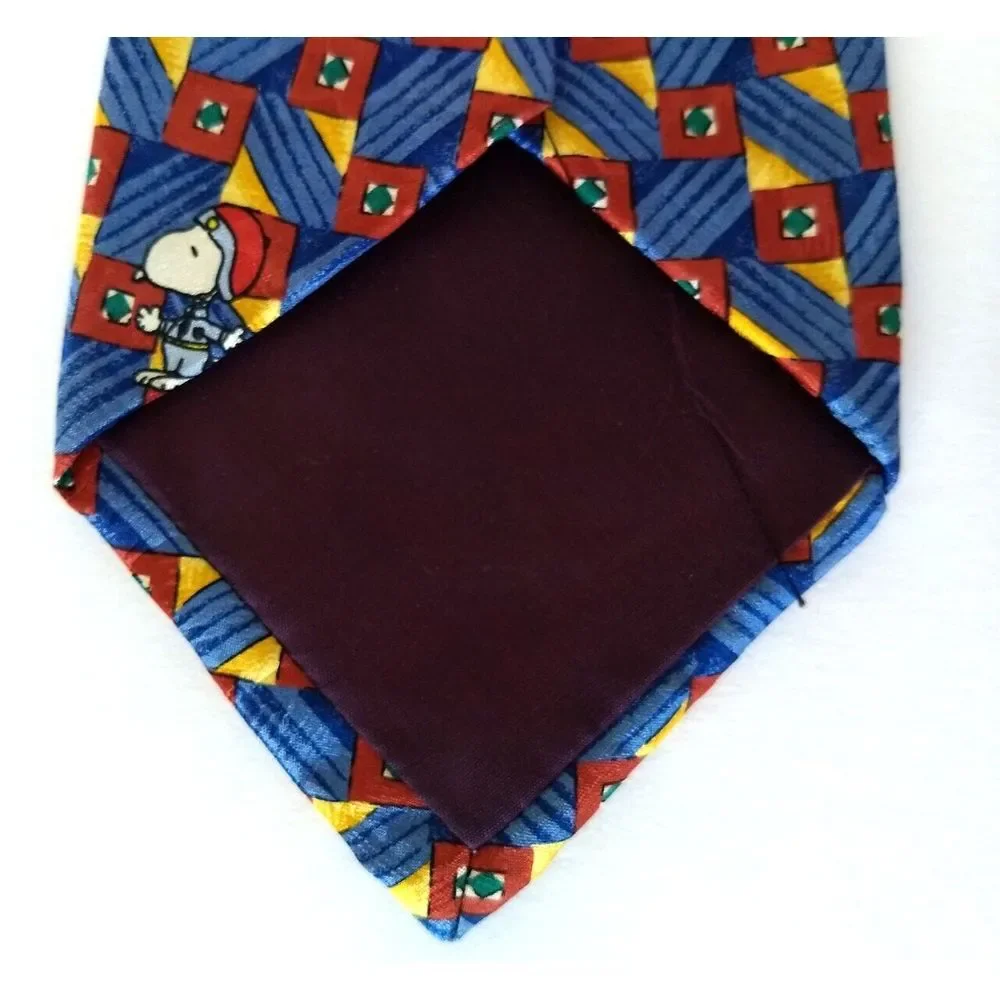 SNOOPY Peanuts Silk Tie Is It Friday Yet? Blue Red & Yellow Geometric Stripe USA